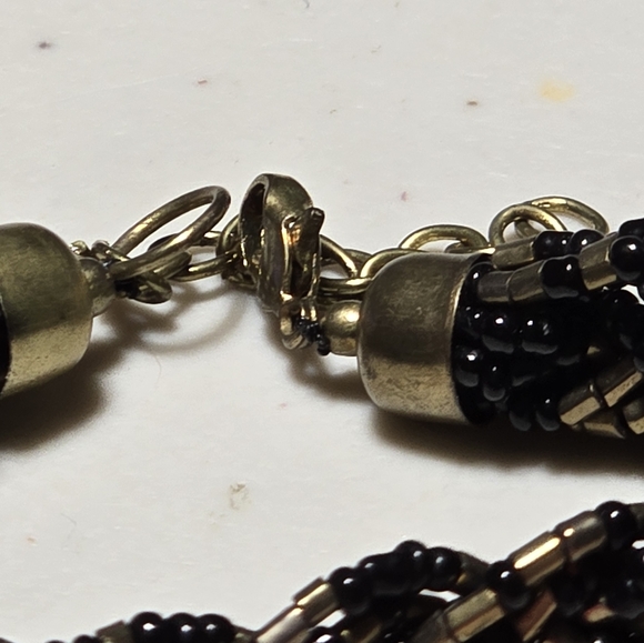 Vintage Gold & Black Glass Seed Beaded Multistrand Bracelet - Picture 3 of 4